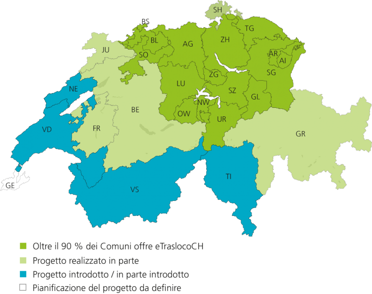 Schweizerkarte Stand Umsetzung eUmzugCH