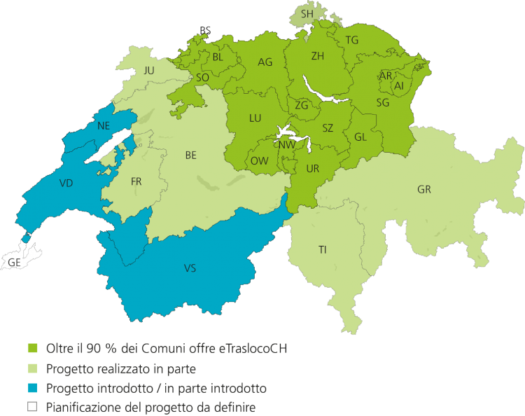 Schweizerkarte Stand Umsetzung eUmzugCH