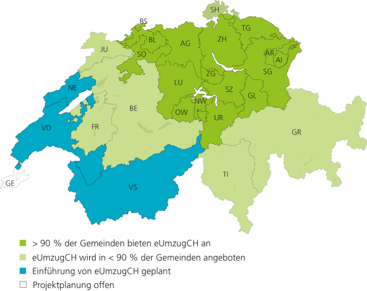 Schweizerkarte Stand Umsetzung eUmzugCH